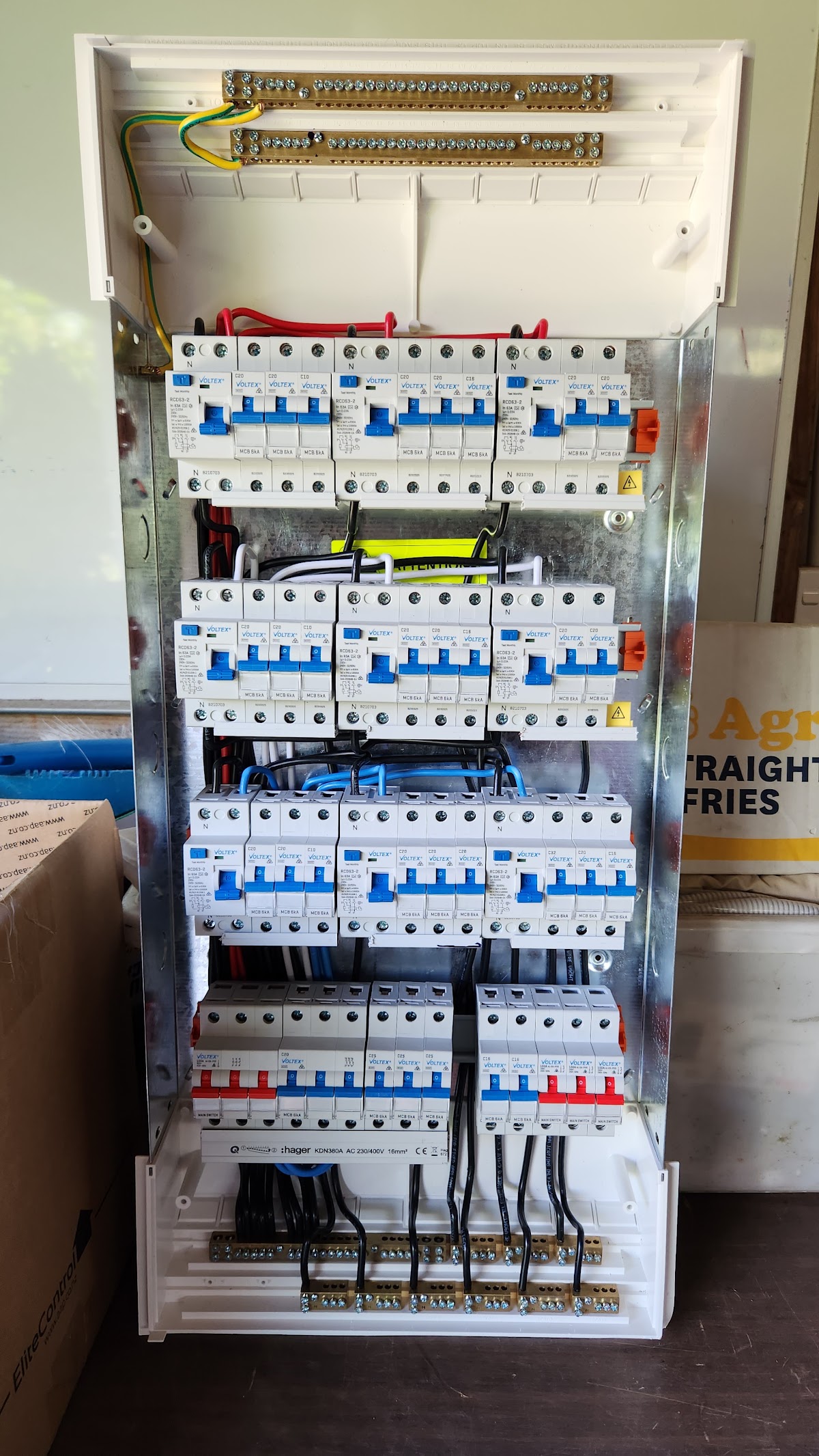 Neatly wired switchboard installation